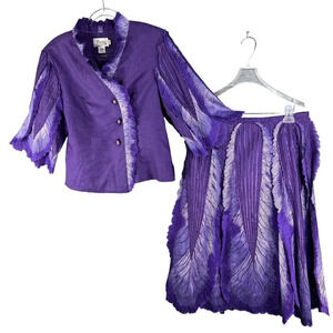 JSong Womens 12 Purple Linen Jacket/Top Skirt Set Angel Wings Design Fairy Goth